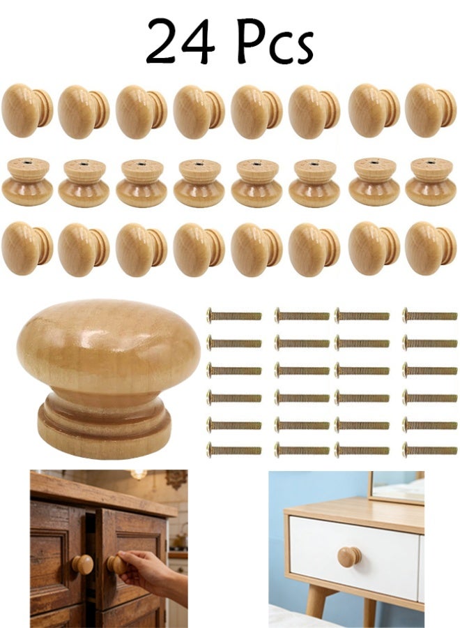 24pcs Round Wood Cabinet Knobs, Mushroom Shape Wooden Pulls, Knobs for Drawer Dresser Cupboard Wardrobe Mushroom Shape (Diameter: 1.34 Inch, Height: 1 Inch) - Image 1